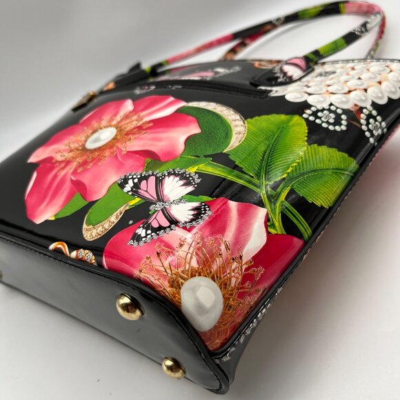 Unbranded Black Glossy Floral Shoulder Bag - Picture 9 of 10